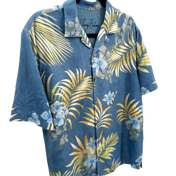 Tommy Bahama Mens Silk Blue Tropical Floral Short Sleeve Button-Down Shirt S - Picture 2 of 12